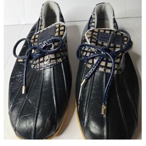 Sperry Top-Sider Navy Blue Plaid Duck Shoes Rain Loafers Womens 6.5